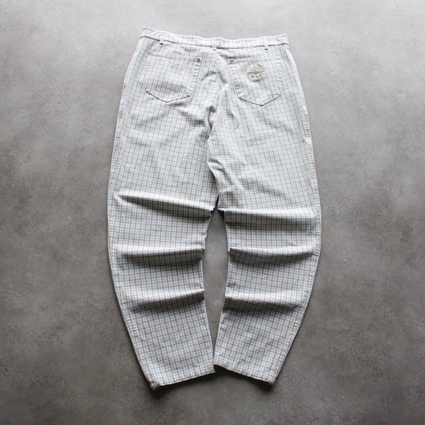 Rosner Vintage Checked Pants – Light Grey & Blue Plaid Trousers (Man-W29)