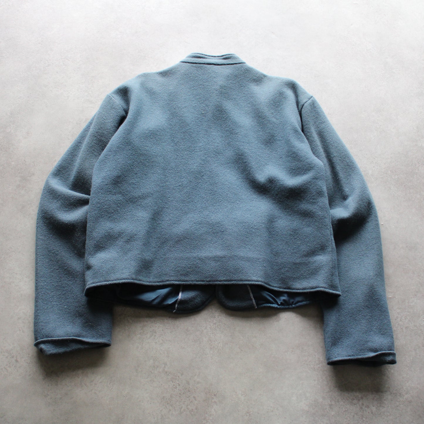 Cesar Silai Centre Blue Wool Button-Up Jacket with Stand Collar (Man-L)