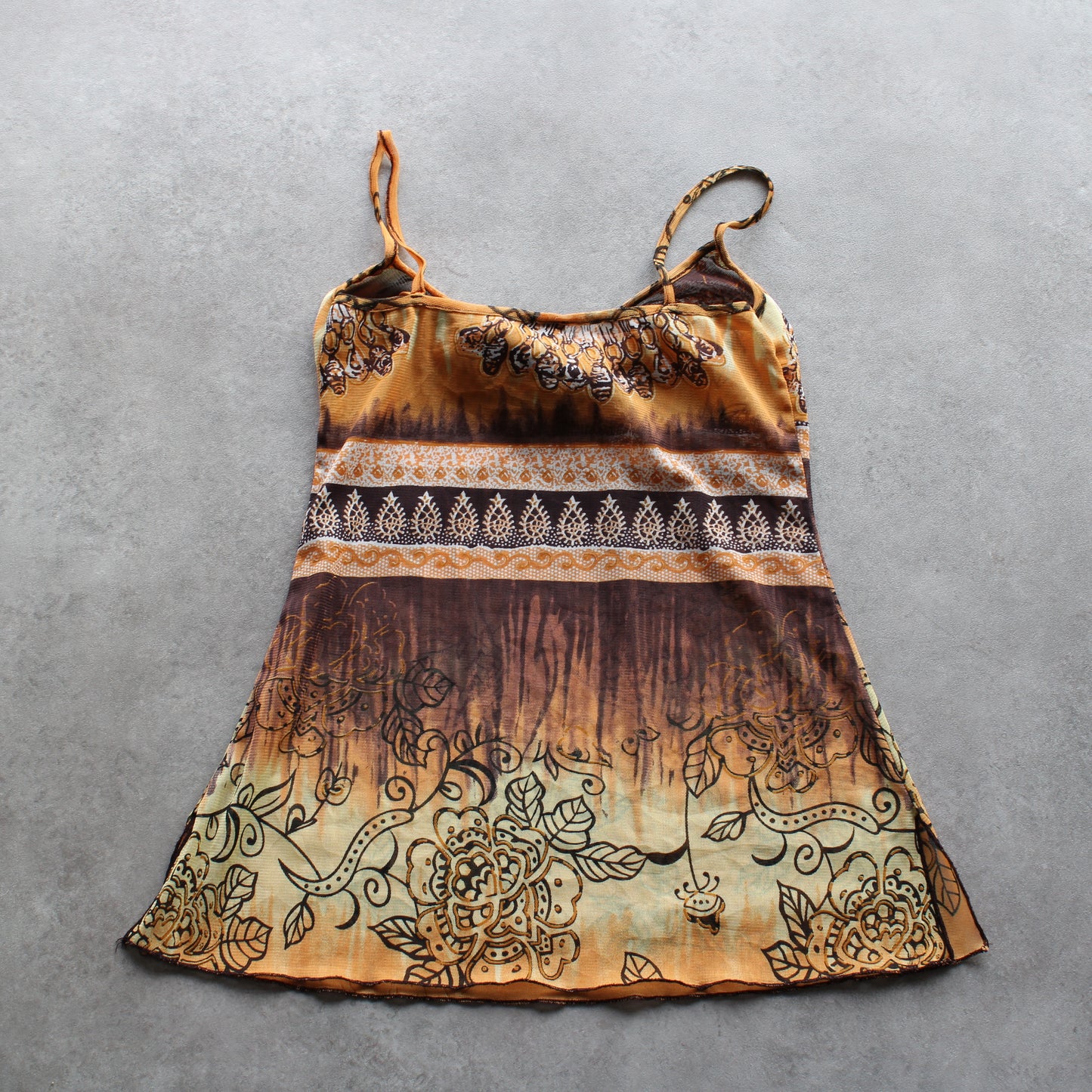 Vintage Floral Boho Cami Top – Brown/Beige (Woman-M)