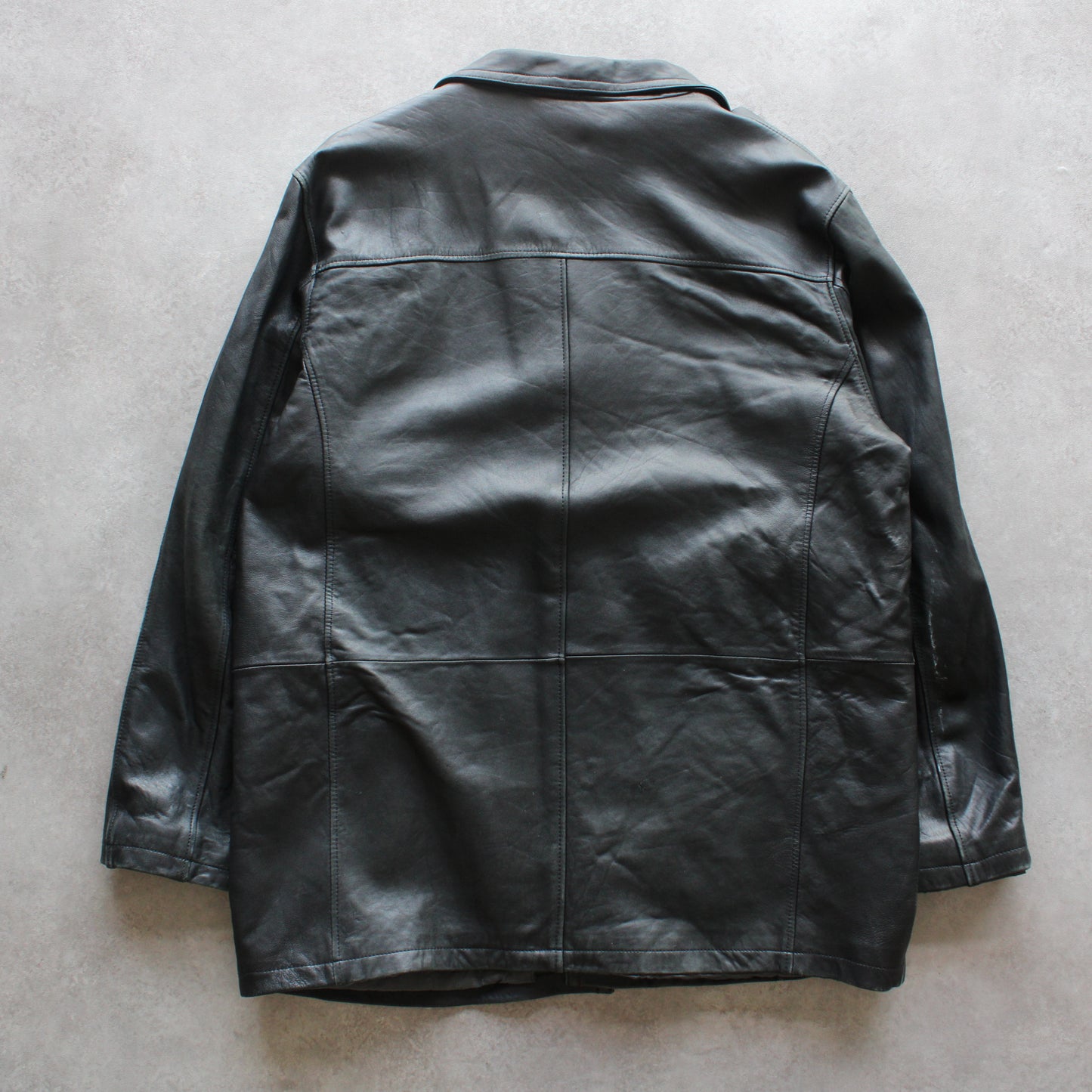 Vintage Black Leather Coat – Classic Long Style (Man-XXL)
