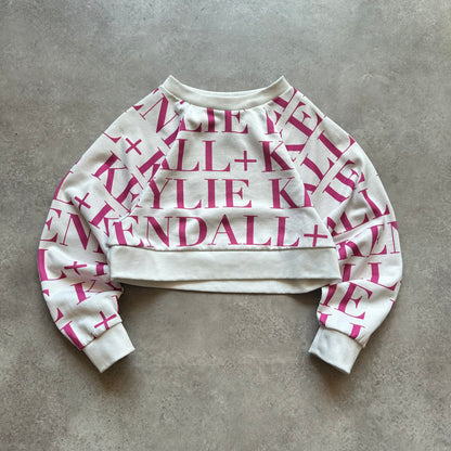 Kendall + Kylie White Logo Cropped Sweatshirt L