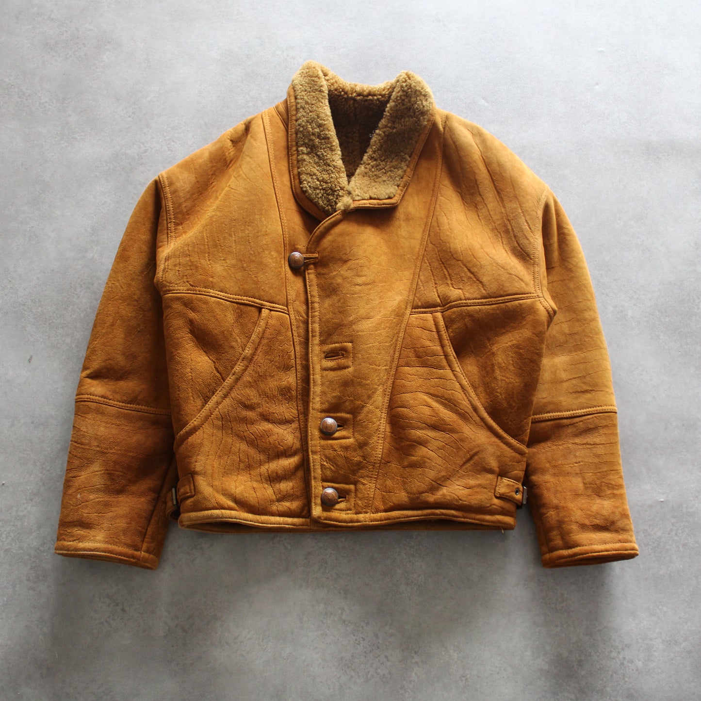 vintage shearling jacket, brown sheepskin coat, retro aviator jacket, winter shearling coat, vintage pilot jacket, 70s outerwear