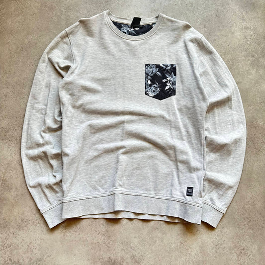 Non Grada Grey Sweatshirt with Floral Pocket Detail XL