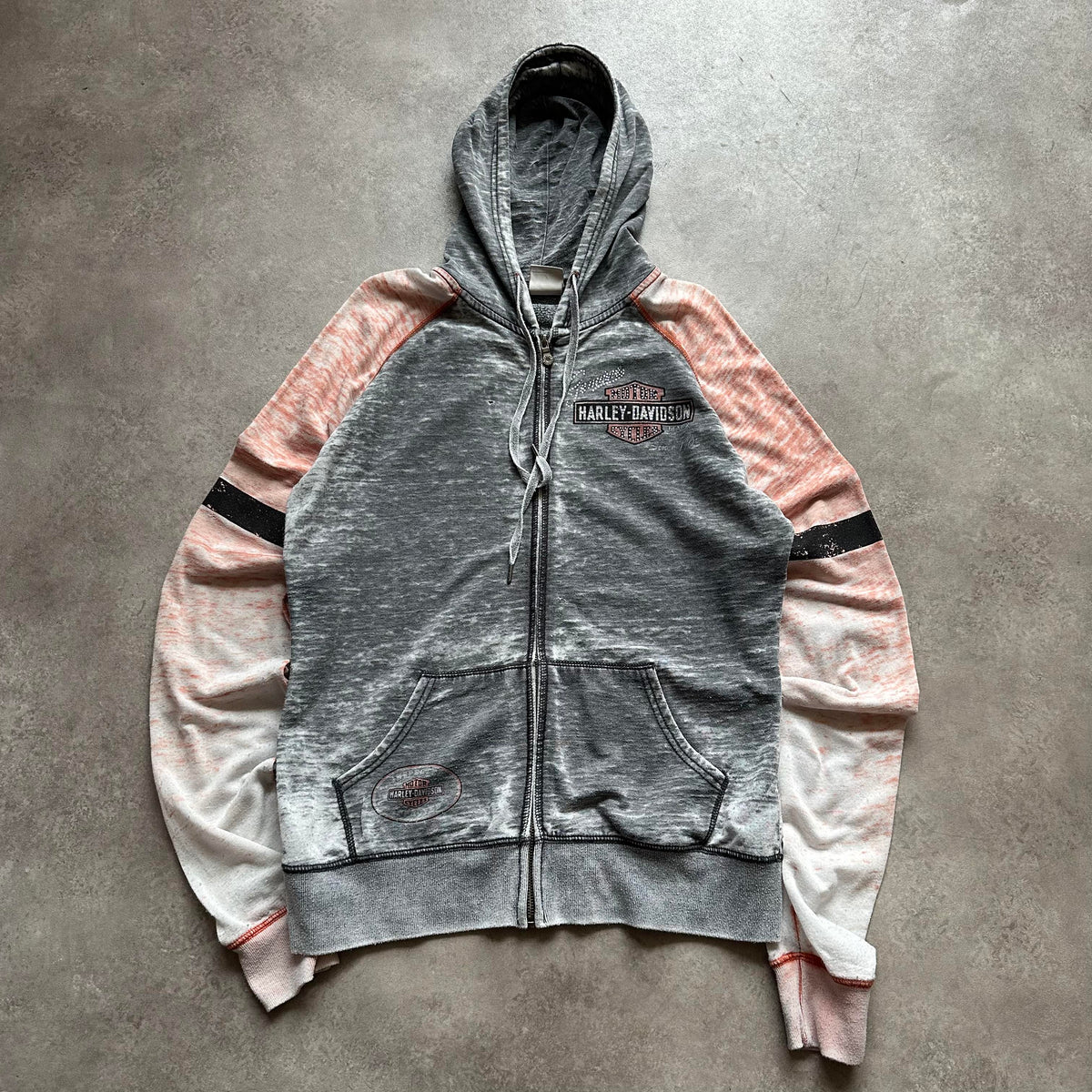 Harley-Davidson Acid Wash Zip Hoodie L