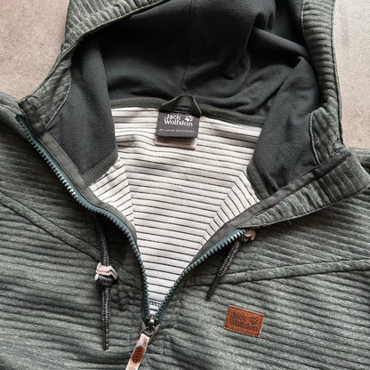 Jack Wolfskin Green Textured 1/4 Zip Hoodie L