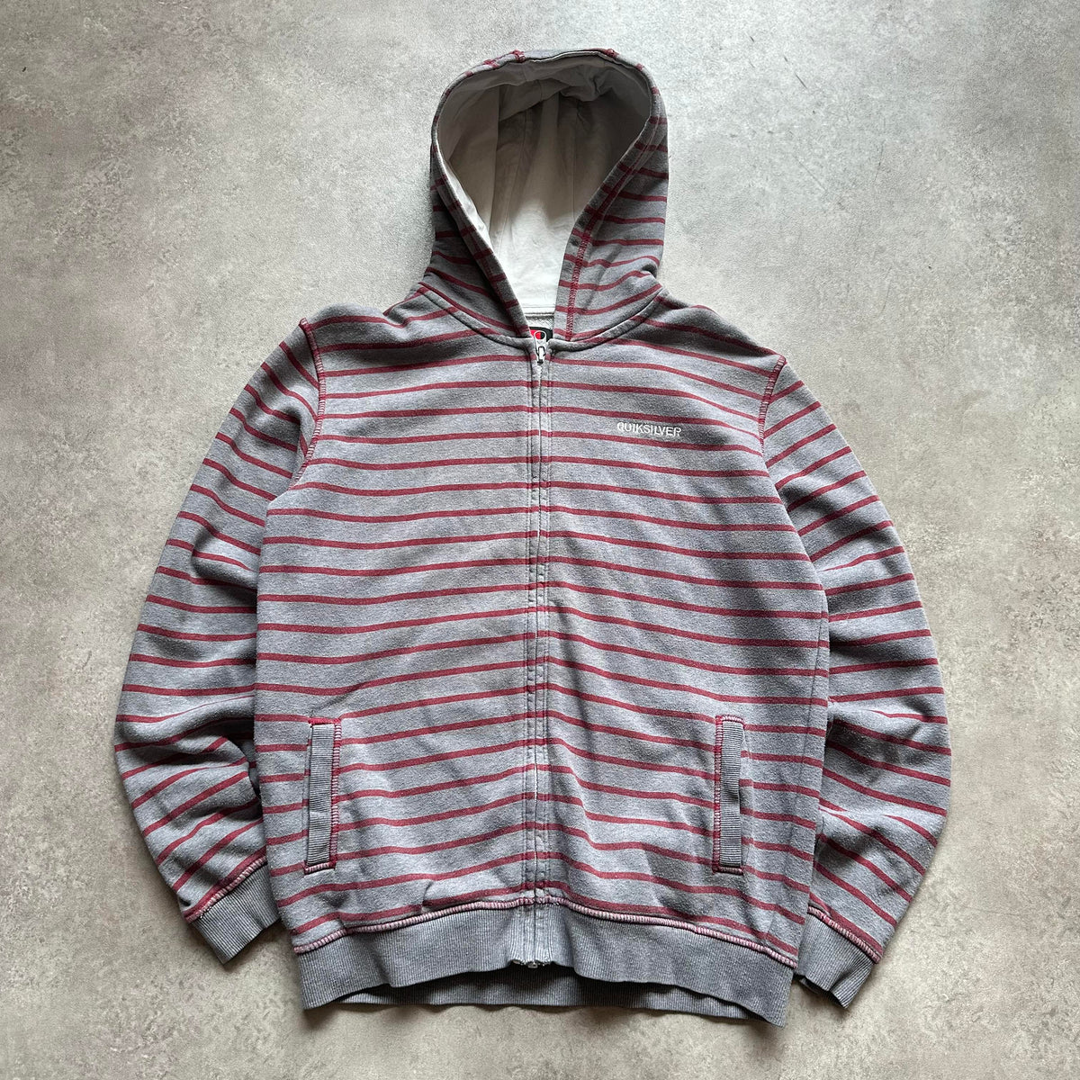 Quiksilver Grey Striped Zip Hoodie 170cm