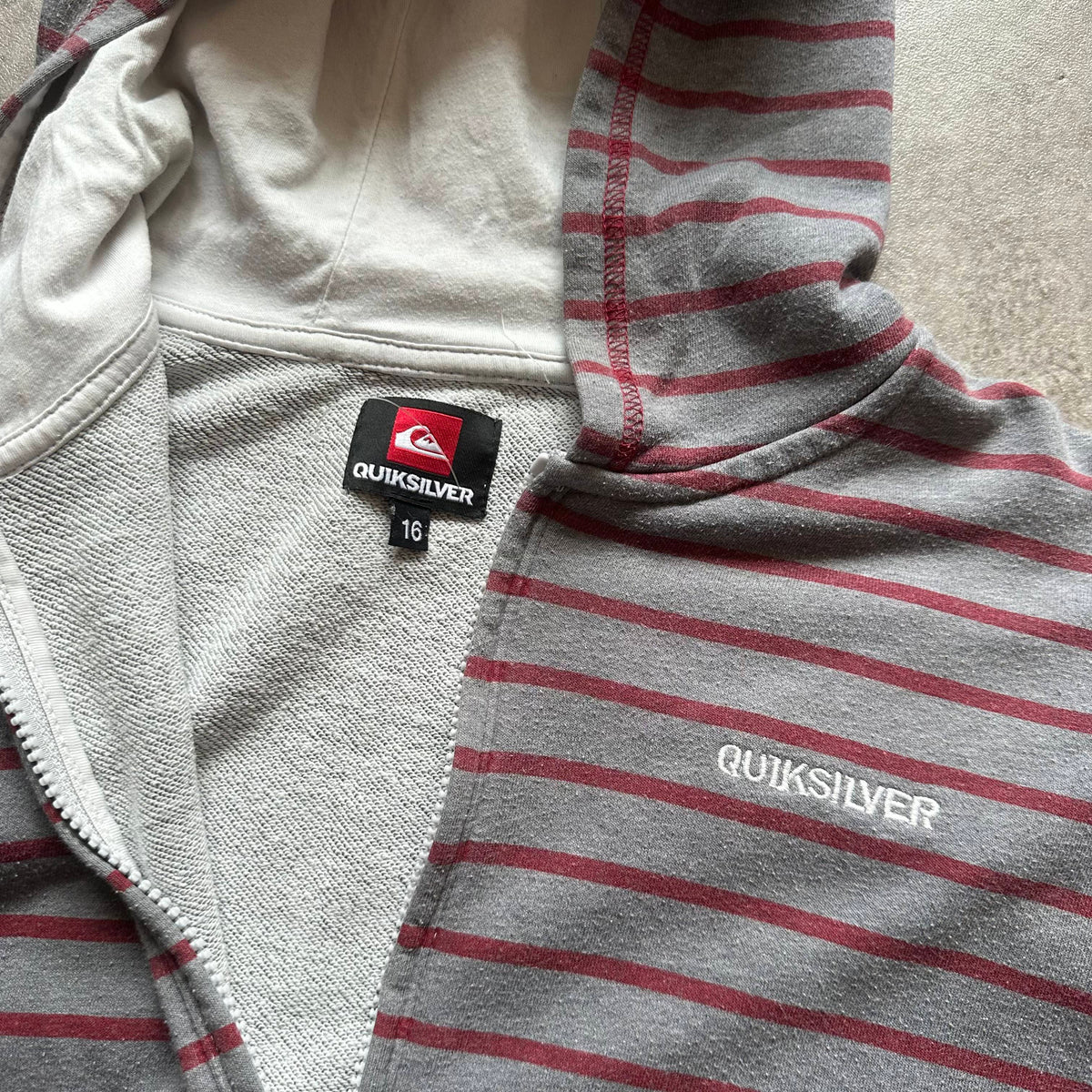 Quiksilver Grey Striped Zip Hoodie 170cm