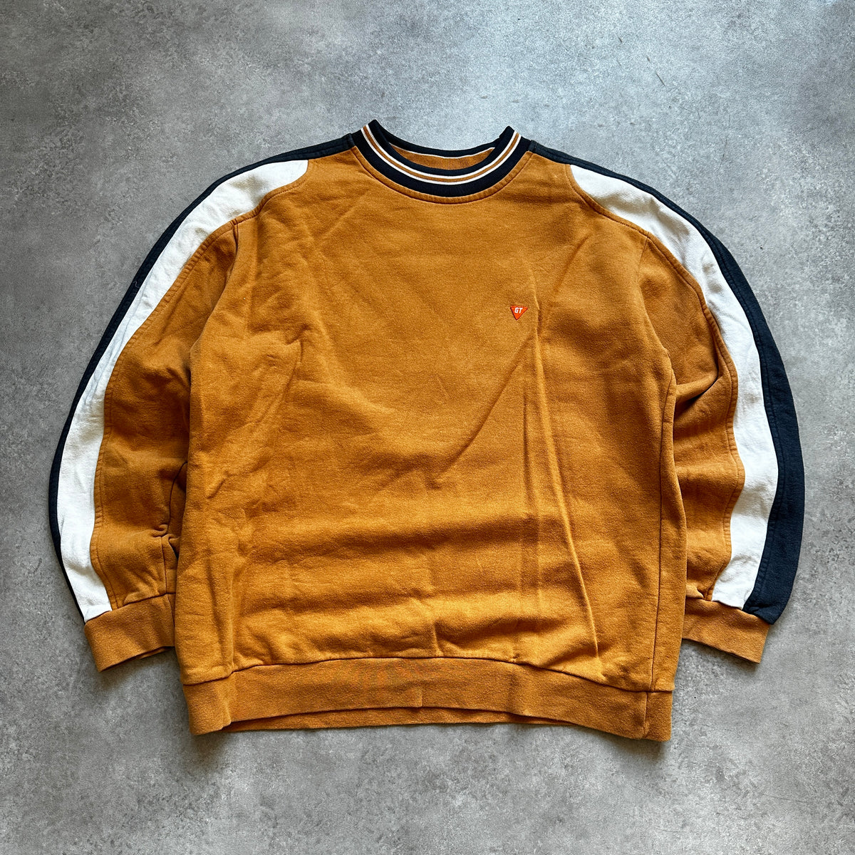 Gin Tonic Mustard Yellow Striped Sleeve Crewneck M