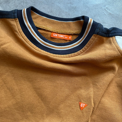 Gin Tonic Mustard Yellow Striped Sleeve Crewneck M