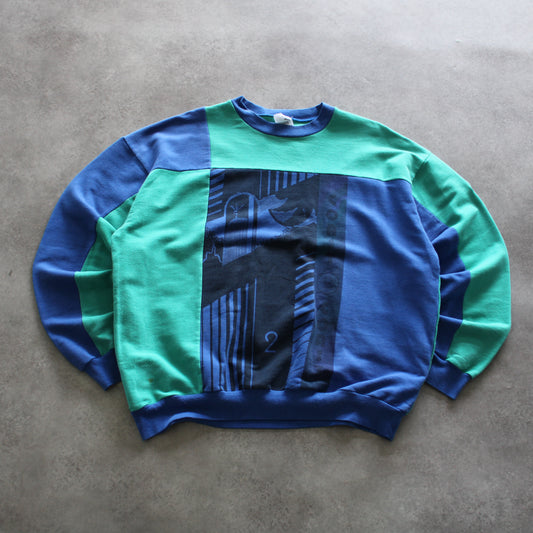 Puma Vintage Colorblock Sweatshirt – Blue & Green Abstract Graphic (Man-L) [SPOTTED]