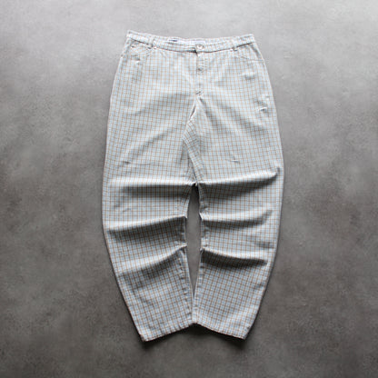 Rosner Vintage Checked Pants – Light Grey & Blue Plaid Trousers (Man-W29)