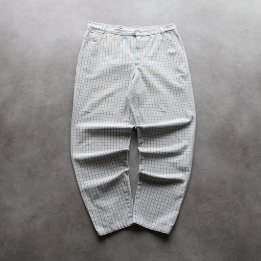 Rosner Vintage Checked Pants – Light Grey & Blue Plaid Trousers (Man-W29)