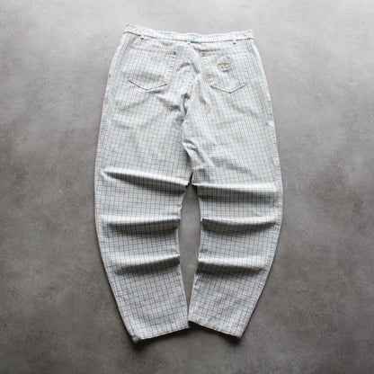 Rosner Vintage Checked Pants – Light Grey & Blue Plaid Trousers (Man-W29)