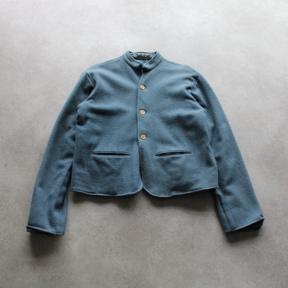 Cesar Silai Centre Blue Wool Button-Up Jacket with Stand Collar (Man-L)