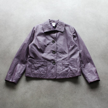 Chico’s Purple Leather Button-Up Jacket with Front Pockets (Woman-M)