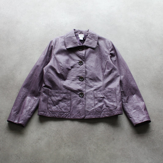 Chico’s Purple Leather Button-Up Jacket with Front Pockets (Woman-M)