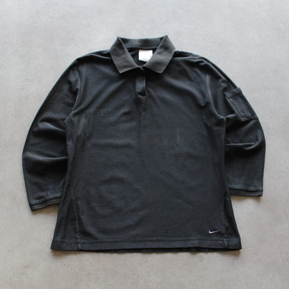 Nike Long Sleeve Polo Shirt – Black, Subtle Logo Detail (Woman-L)