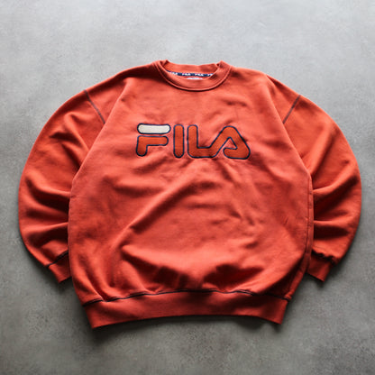 Fila Vintage Sweatshirt – Embrioed Logo, Crewneck, Orange (Man-L)