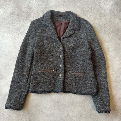 Vintage Grey Bouclé Button Jacket S