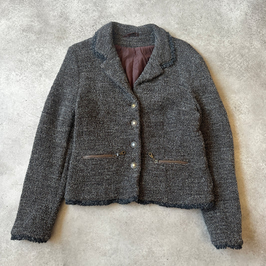 Vintage Grey Bouclé Button Jacket S