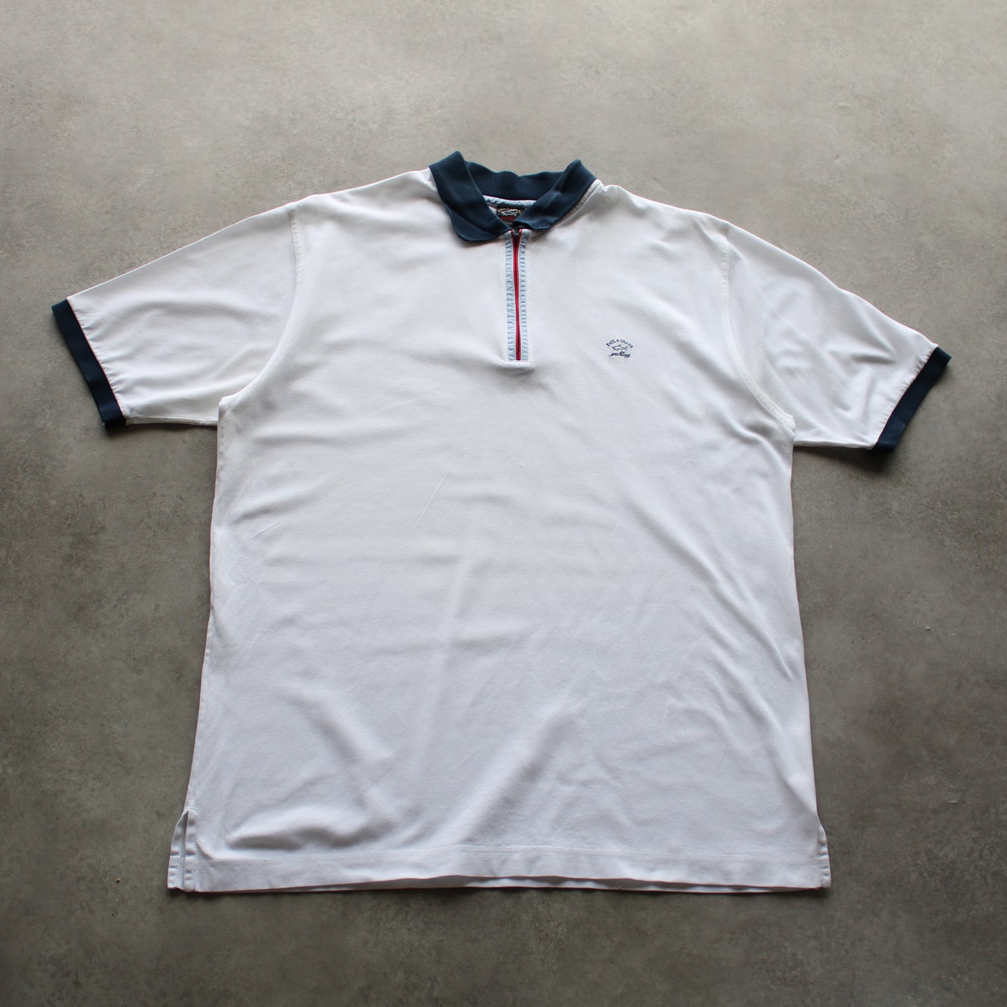 Paul & Shark Vintage Polo Shirt – White with Navy Collar and Zip Detail (Man-XL)