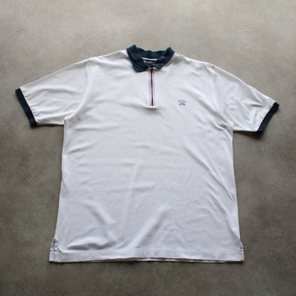 Paul & Shark Vintage Polo Shirt – White with Navy Collar and Zip Detail (Man-XL)