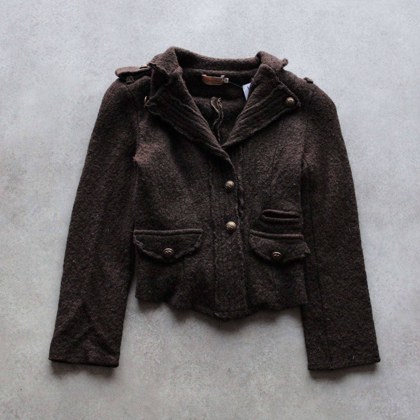 Phecchio Wool Blend Jacket – Brown Textured Design, Button Closure (Woman-L)