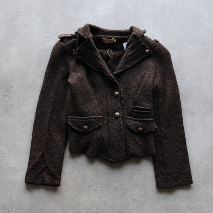 Phecchio Wool Blend Jacket – Brown Textured Design, Button Closure (Woman-L)