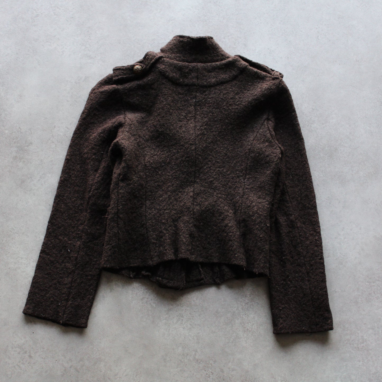 Phecchio Wool Blend Jacket – Brown Textured Design, Button Closure (Woman-L)