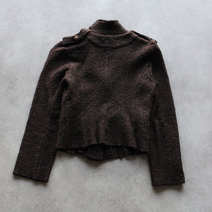 Phecchio Wool Blend Jacket – Brown Textured Design, Button Closure (Woman-L)