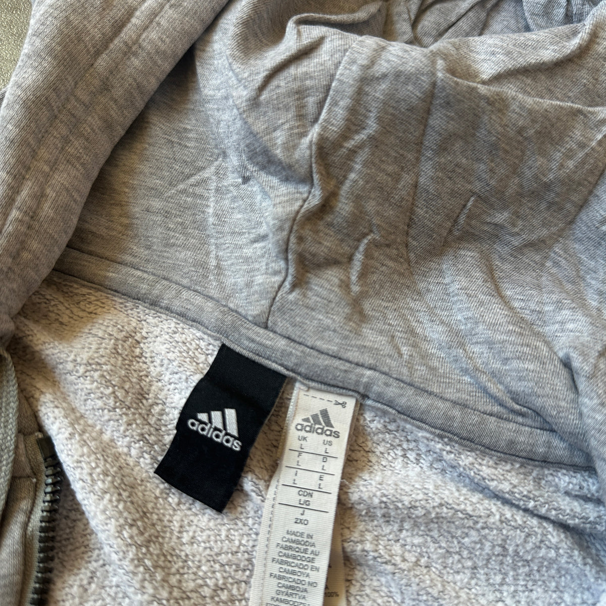 Adidas Grey Full-Zip Sleeve Logo Hoodie L