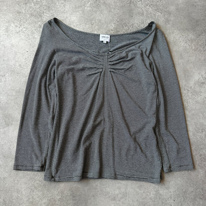 Armani Striped Cinch Front Long Sleeve Top XL