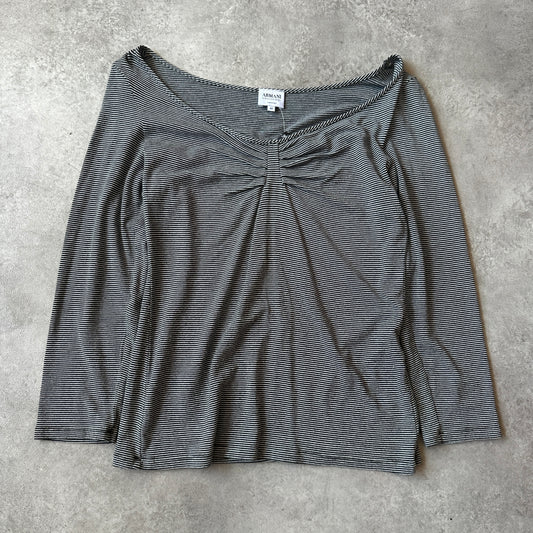 Armani Striped Cinch Front Long Sleeve Top XL