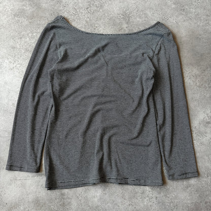 Armani Striped Cinch Front Long Sleeve Top XL