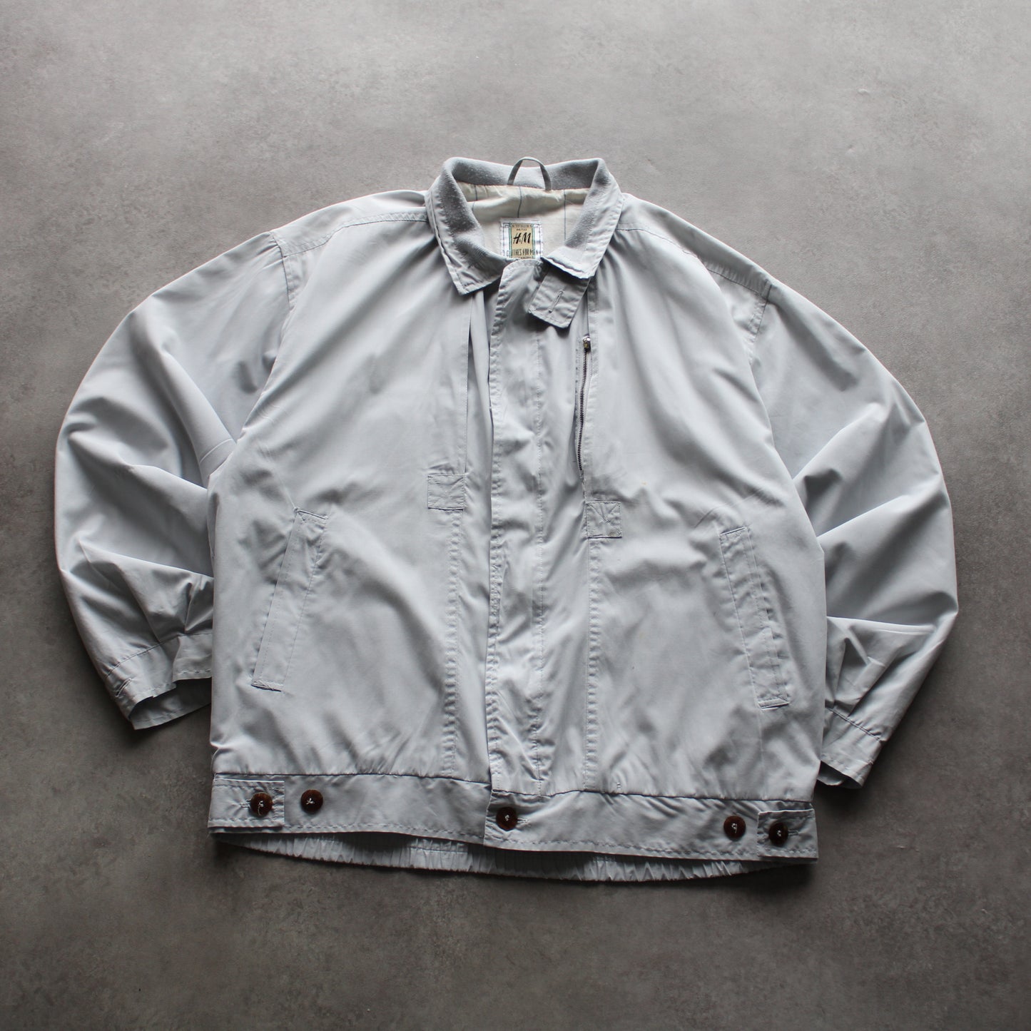 Vintage 70's H&M Jacket – Light Grey, Button Hem Detail (Man-M)