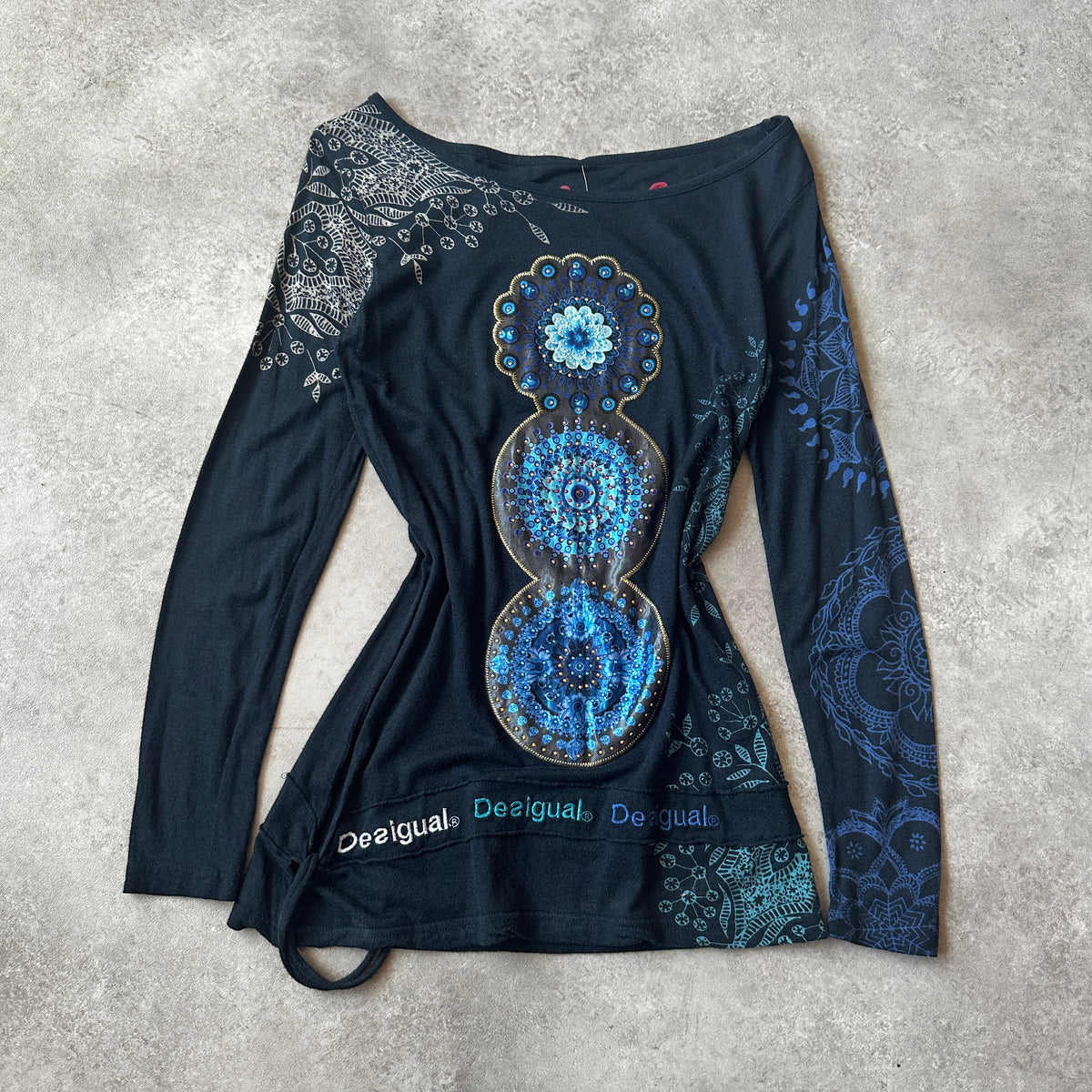 Desigual Black Mandala & Sequin Printed Long Sleeve S