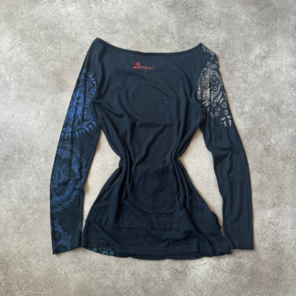 Desigual Black Mandala & Sequin Printed Long Sleeve S