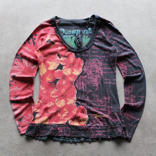Desigual Floral & Script Print Long-Sleeve Top – Multicolor (Woman-S)