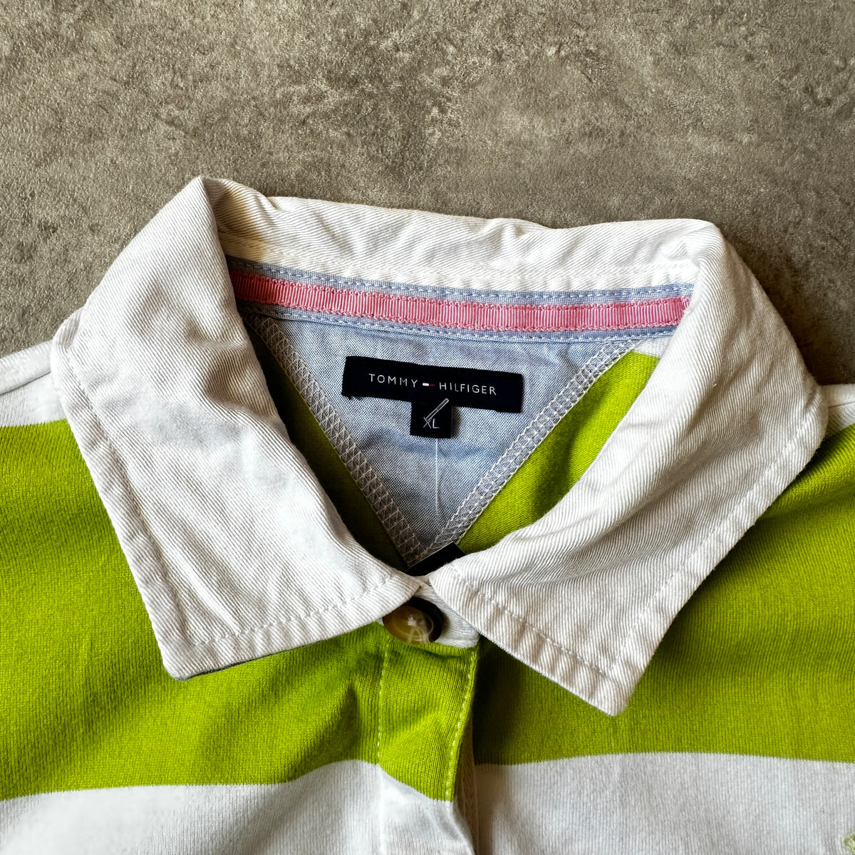 Tommy Hilfiger Green & White Striped Rugby Polo XL
