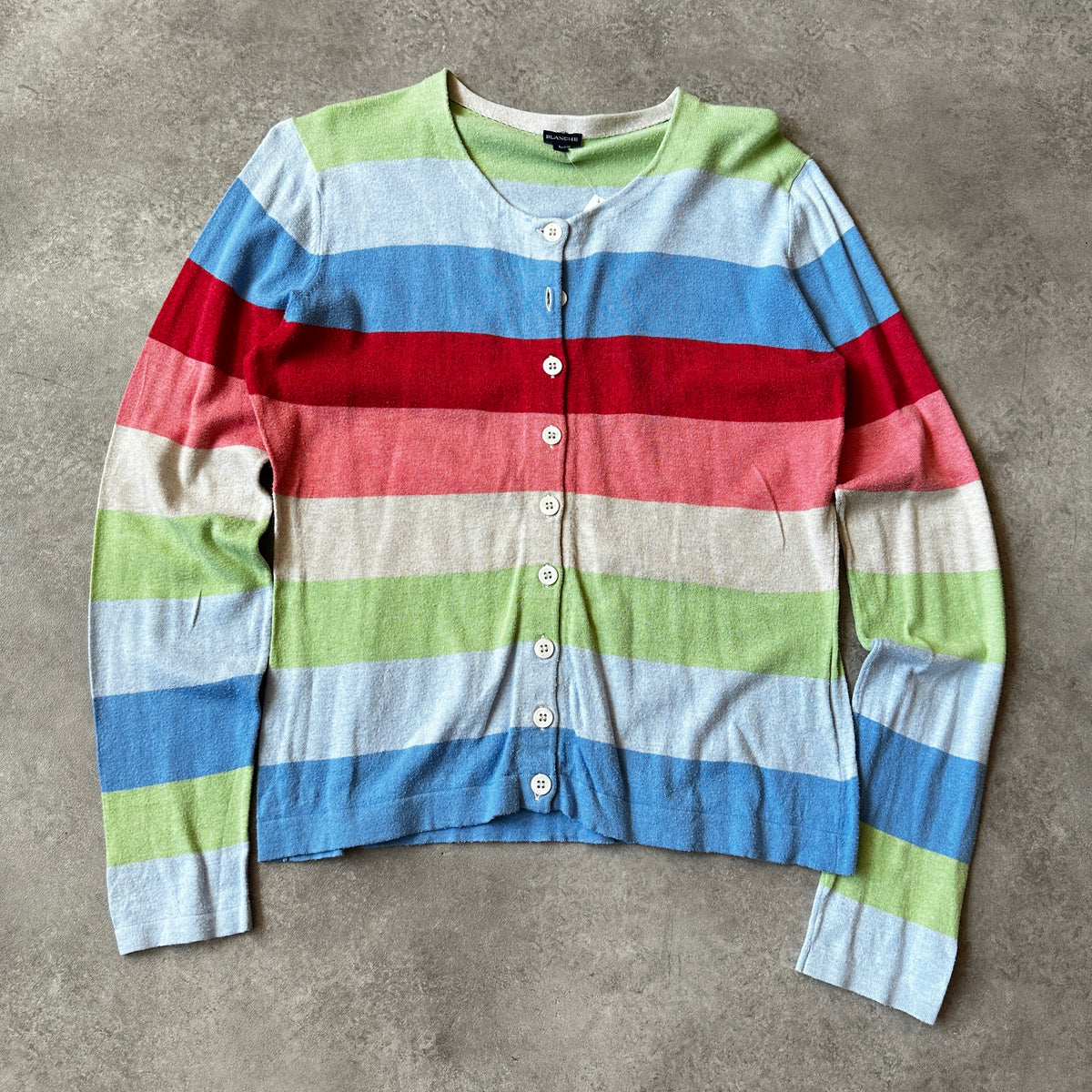 Blanche Multi-Color Striped Button Cardigan L