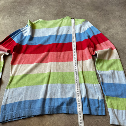 Blanche Multi-Color Striped Button Cardigan L