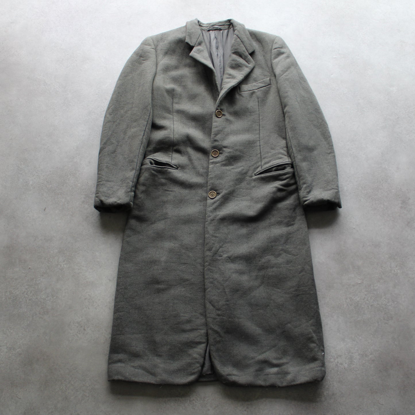 Giorgio Armani Vintage Wool Overcoat – Grey, Classic Long Fit (Man-L)