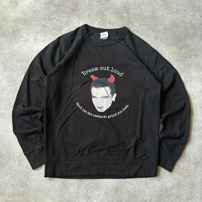 Delta Fleece Black Graphic Print Crewneck S
