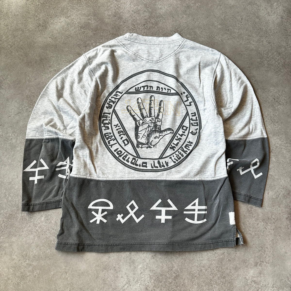 Foplin Grey & Charcoal Kanji Split Long Sleeve S