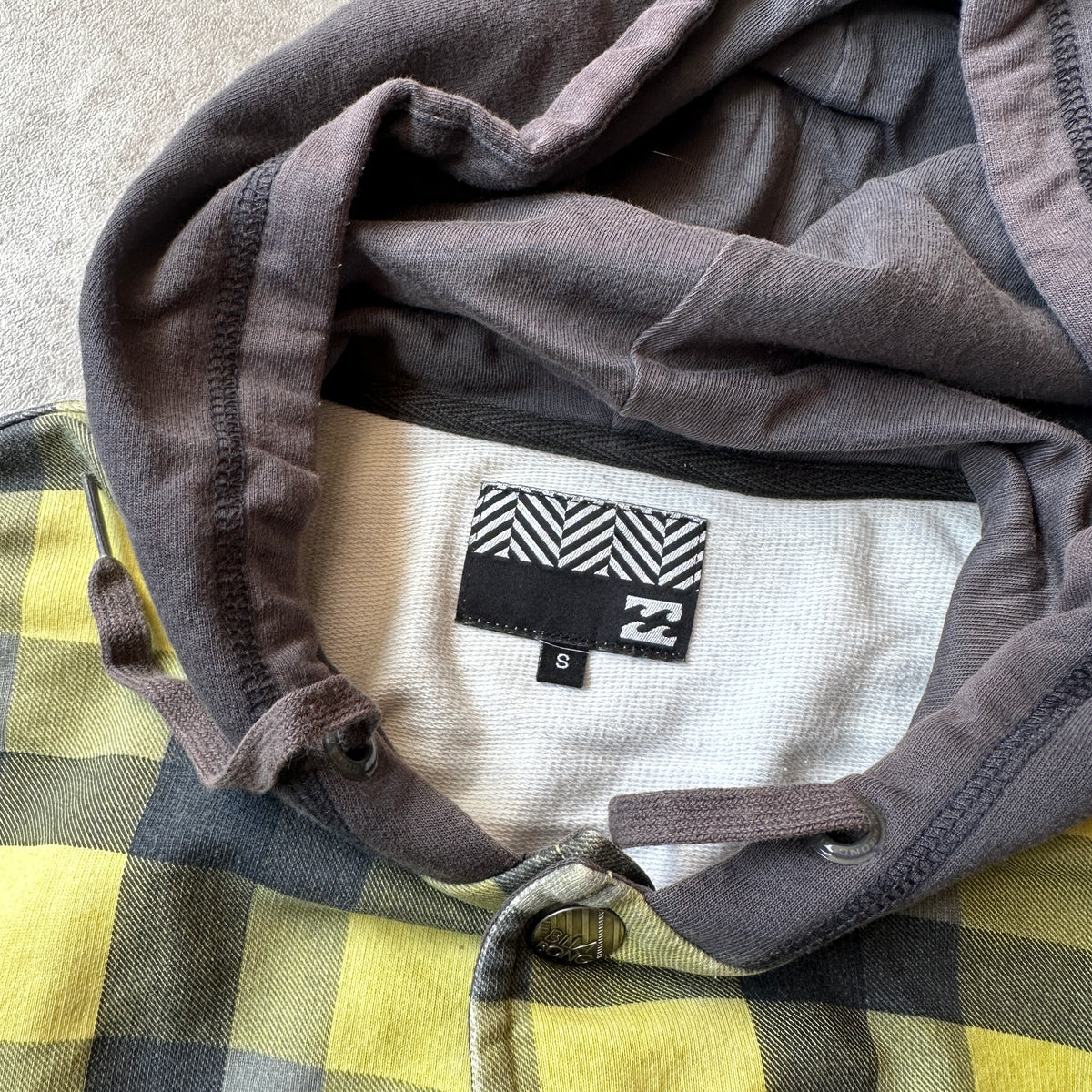 Billabong Yellow & Grey Plaid Hooded Jacket S