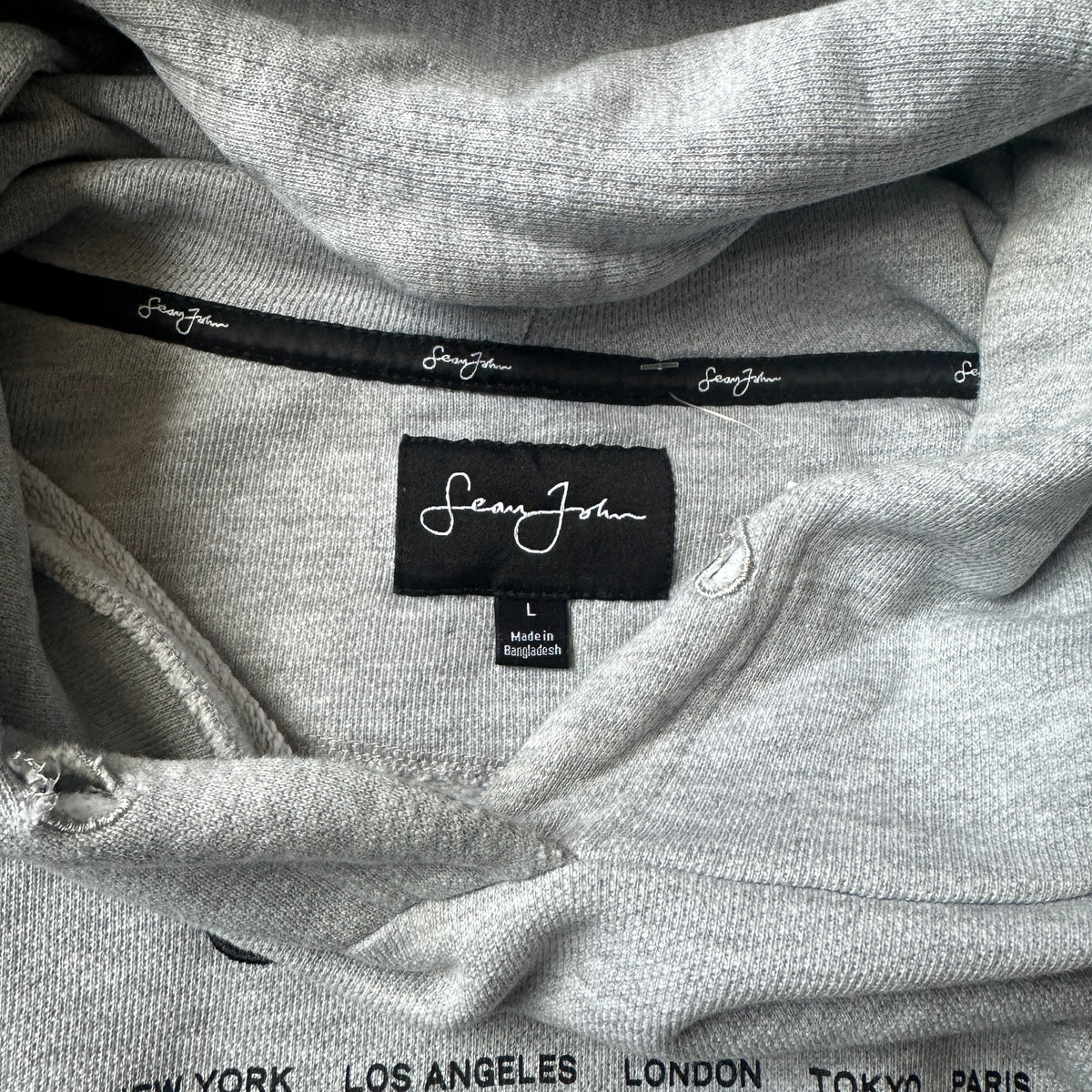 Sean John Grey Script Logo Hoodie L