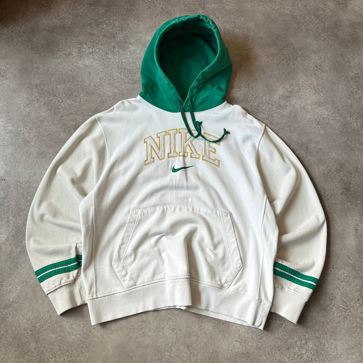 Nike Cream & Green Arch Logo Hoodie L