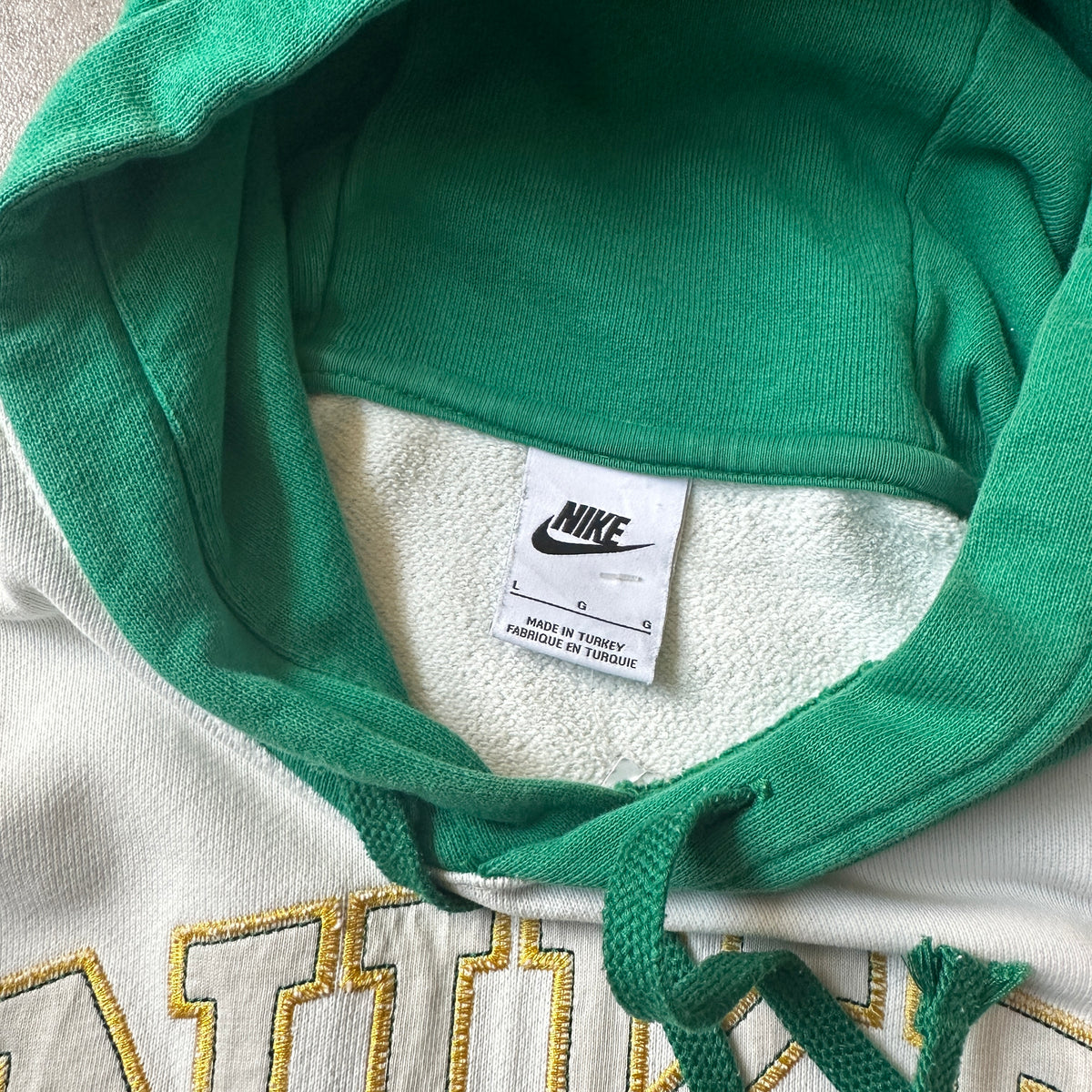 Nike Cream & Green Arch Logo Hoodie L
