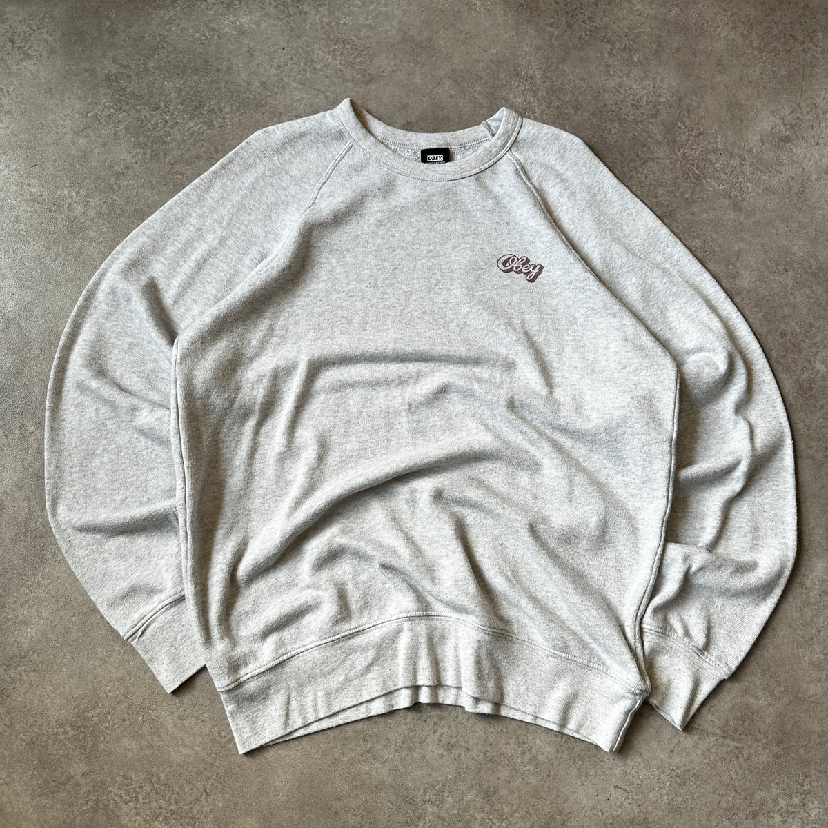 Obey Grey Chest Script Logo Crewneck M