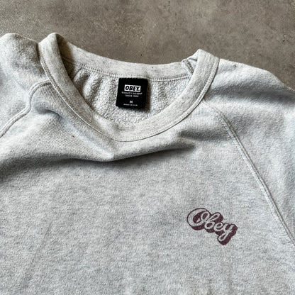 Obey Grey Chest Script Logo Crewneck M